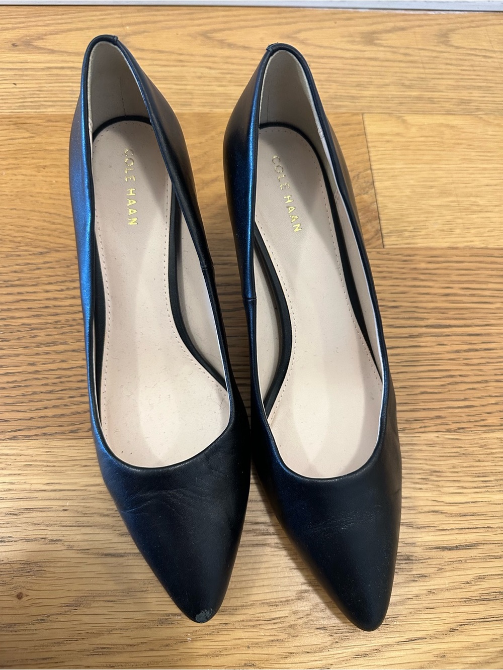 Cole Haan Black Pointed-Toe Leather Pumps